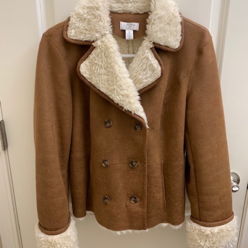Ann Taylor Loft Faux Suede Sherpa Jacket